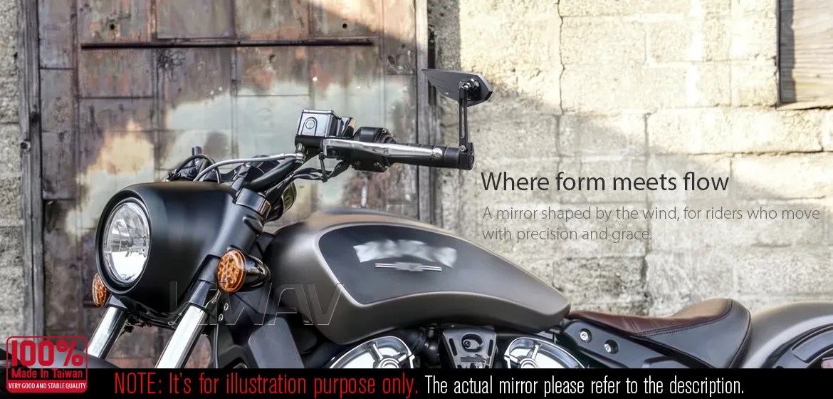 KiWAV motorcycle bar end mirror Wisp black right hand compatible with Indian Scout Bobber