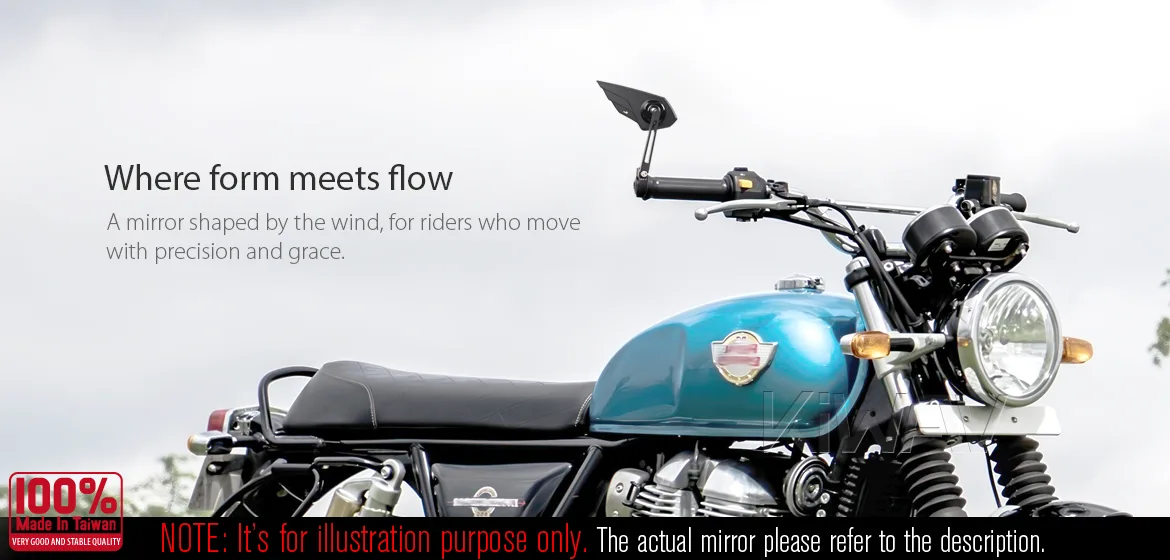 KiWAV motorcycle bar end mirror Wisp black right hand compatible with Royal Enfield Interceptor 650