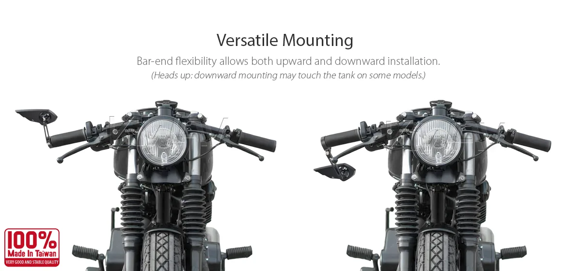 KiWAV motorcycle bar end mirror Wisp black right hand compatible with Harley Davidson Sportster Dyna Softail XG street