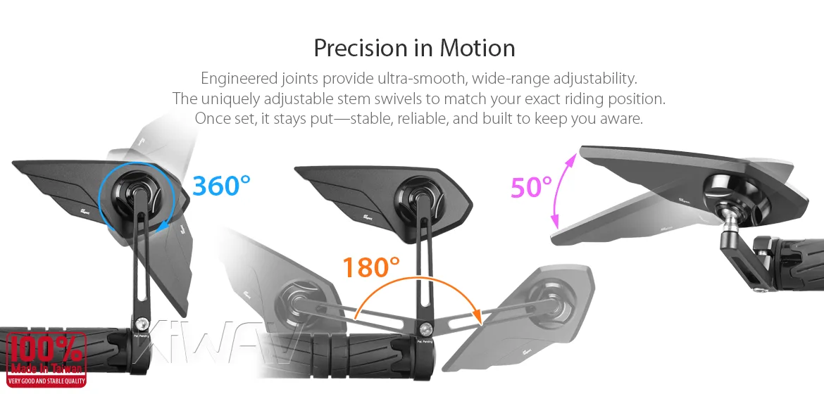 KiWAV motorcycle bar end mirror Wisp black right hand compatible with Harley Davidson Sportster Dyna Softail XG street