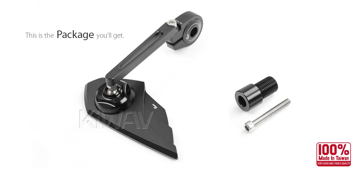 KiWAV motorcycle bar end mirror Wisp black right hand compatible with Yamaha M16 threaded handlebars