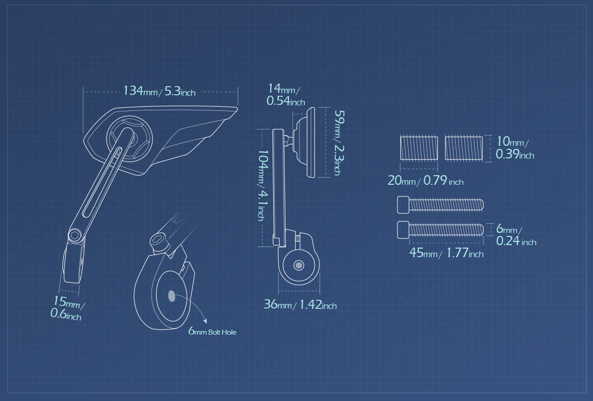 Measurement of KiWAV motorcycle bar end mirror Wisp a pair compatible with BMW M10 threaded handlebar