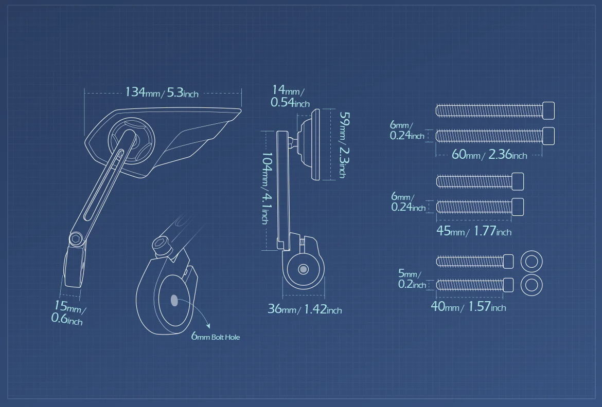 Measurement of KiWAV motorcycle bar end mirror Wisp a pair compatible with Triumph air-cooled models