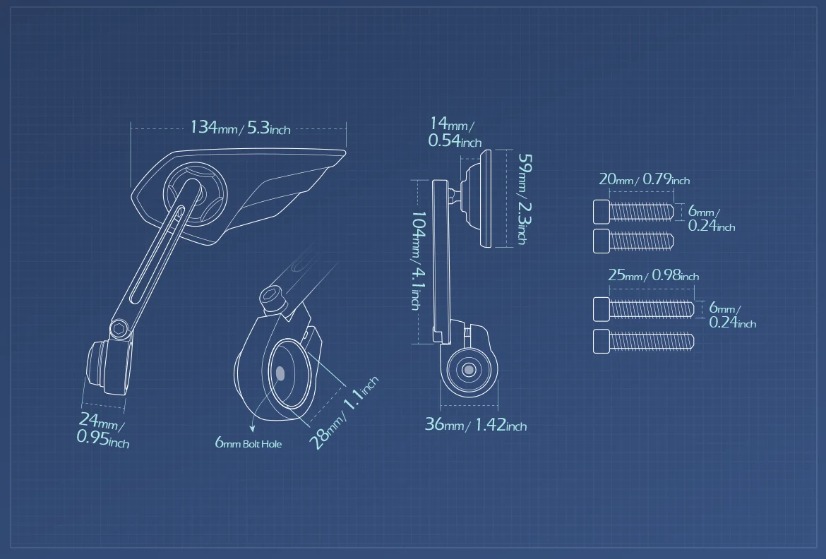 Measurement of KiWAV motorcycle bar end mirror Wisp a pair compatible with Triumph water-cooled models