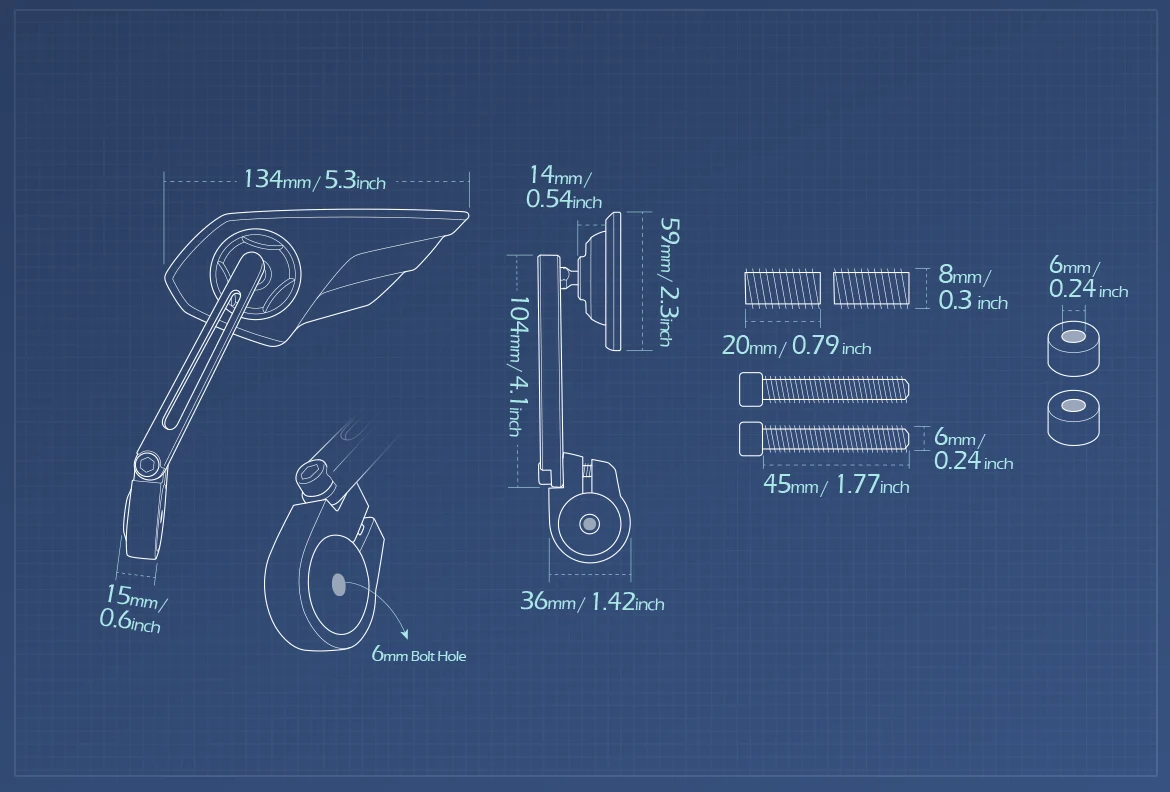 Measurement of KiWAV motorcycle bar end mirror Wisp a pair compatible with Indian Scout Bobber