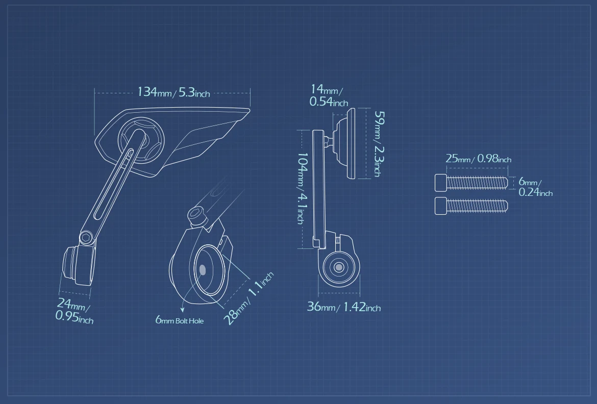 Measurement of KiWAV motorcycle bar end mirror Wisp a pair compatible with Moto Guzzi