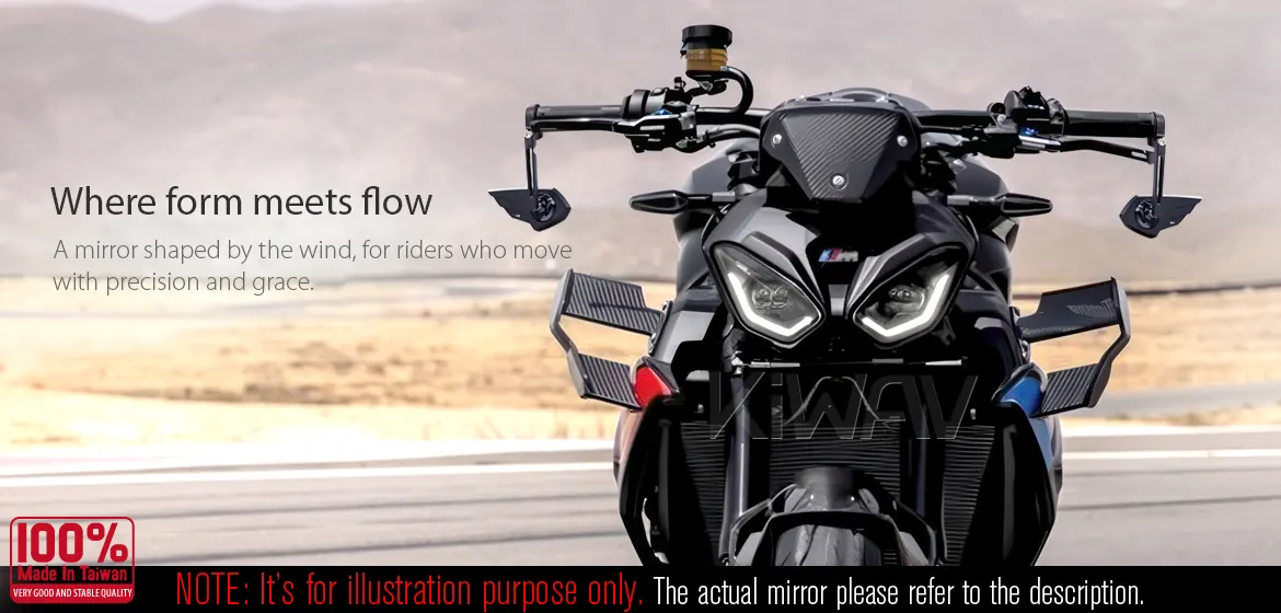 KiWAV motorcycle bar end mirror Wisp black a pair compatible with BMW M10 threaded handlebar