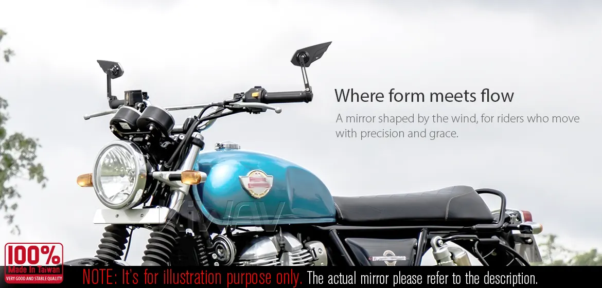 KiWAV motorcycle bar end mirror Wisp black a pair compatible with Royal Enfield Interceptor 650