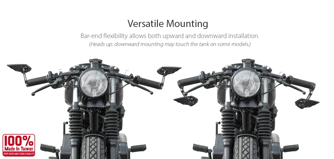 KiWAV motorcycle bar end mirror Wisp black a pair compatible with Harley Davidson Sportster Dyna Softail XG street