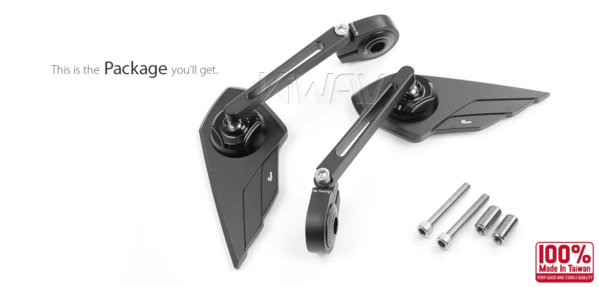 KiWAV motorcycle bar end mirror Wisp black a pair compatible with BMW M10 threaded handlebar