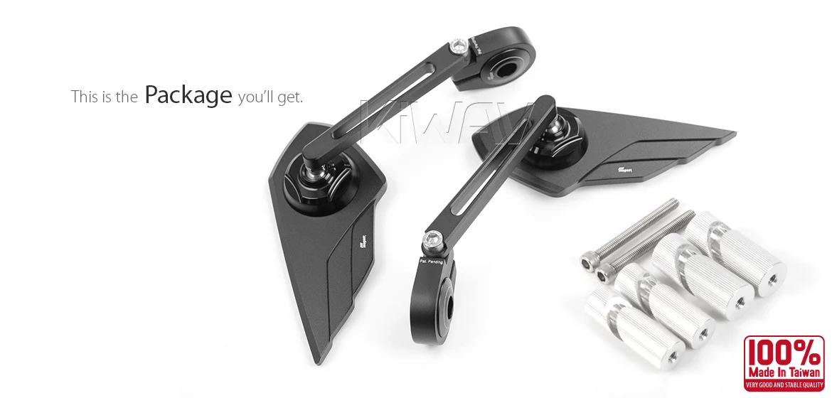 KiWAV motorcycle bar end mirror Wisp black a pair for 1 & 1-1/4 inch hollow hollow end handlebars