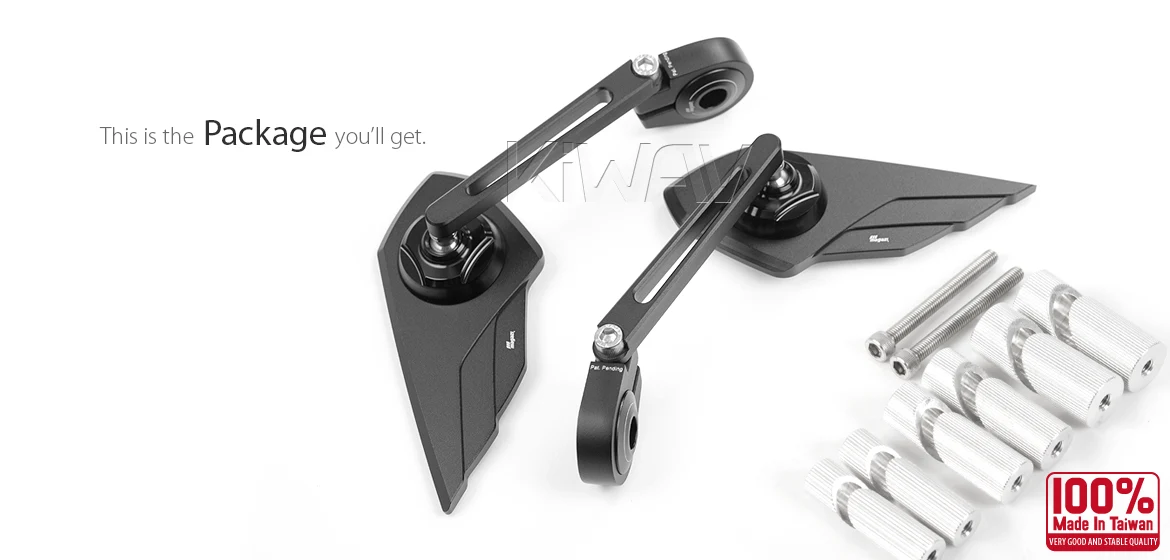 KiWAV motorcycle bar end mirror Wisp black a pair universal fit for 7/8, 1, 1-1/4 inch hollow end handlebars