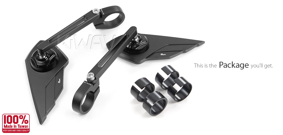 KiWAV motorcycle bar end mirror Wisp black a pair for 22/25mm handlebar