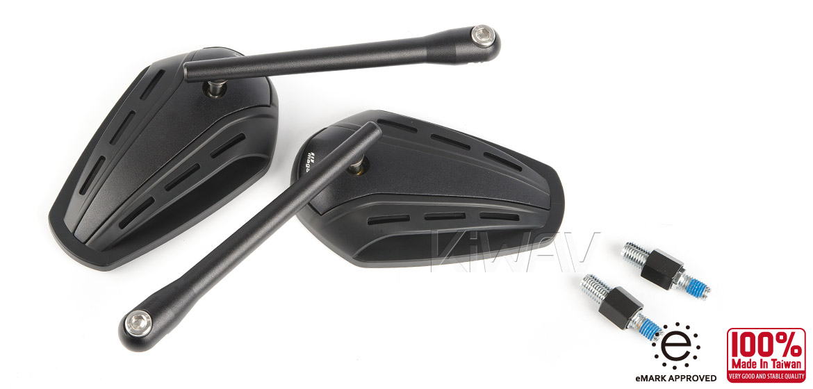 KiWAV Magazi Zipper motorcycle mirrors CNC aluminum BMW black