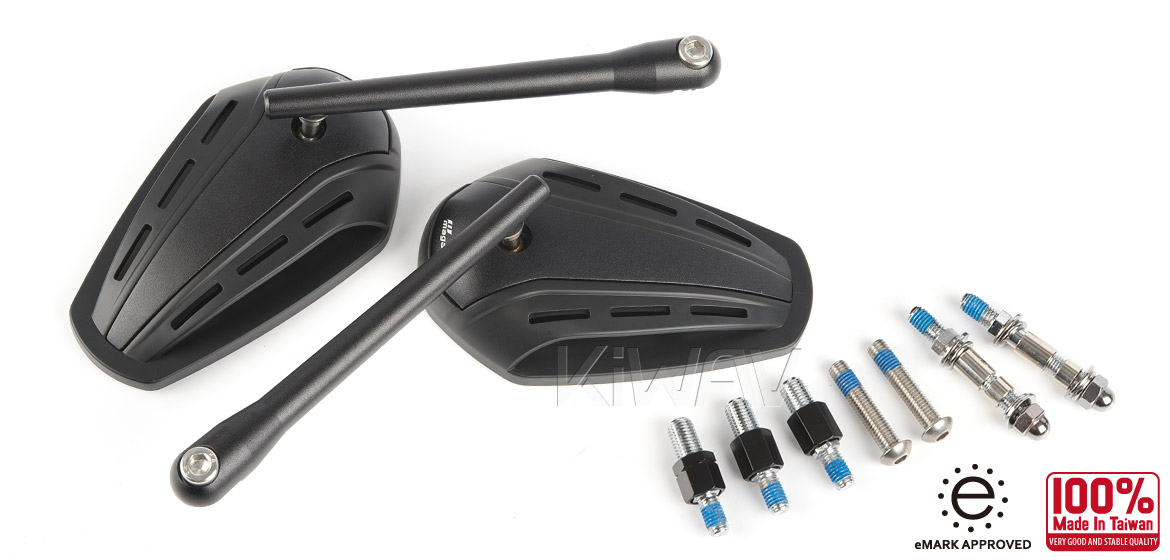 KiWAV Magazi Zipper motorcycle mirrors CNC aluminum universal black