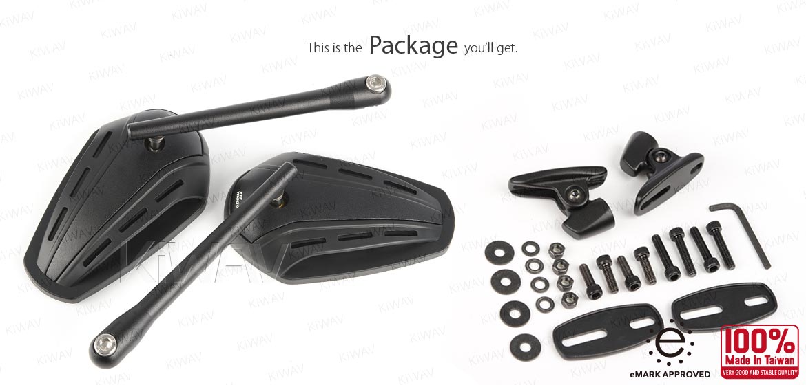 KiWAV motorcycle mirrors ZipperS3 black fairing mount w/ new ver. mat black adapter