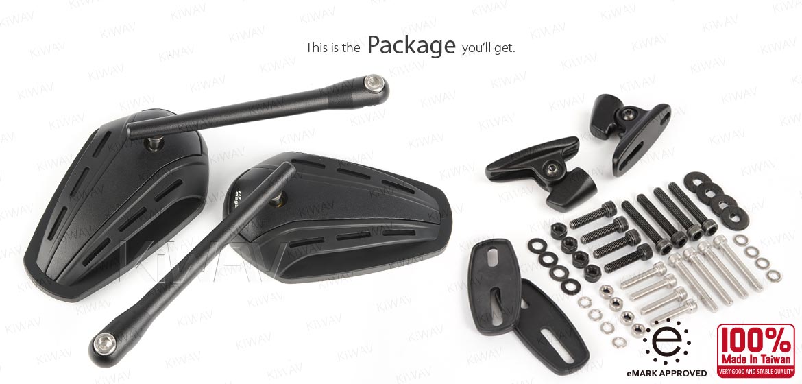 KiWAV motorcycle mirrors ZipperS3 black fairing mount w/ new ver. mat black adapter