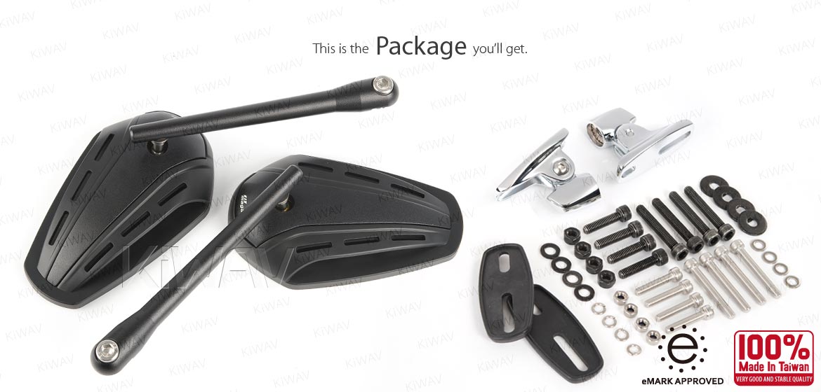 KiWAV motorcycle mirrors ZipperS3 black fairing mount w/ new ver. chrome adapter