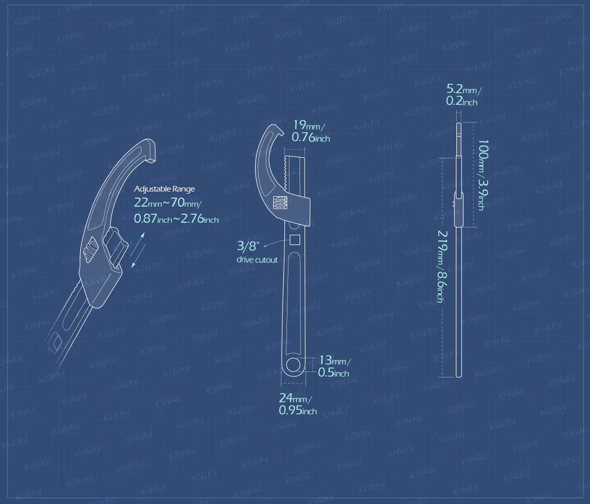 Measurement of KiWAV motorcycle steering stem nut spanner wrench