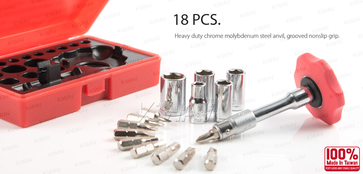 KiWAV 18 pcs quick finger ratchet tools kits for 1/4 drive