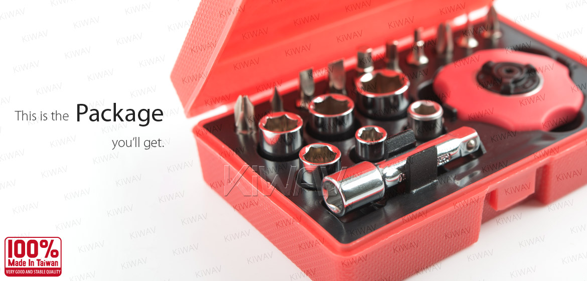 KiWAV 18 pcs quick finger ratchet tools kits for 1/4 drive
