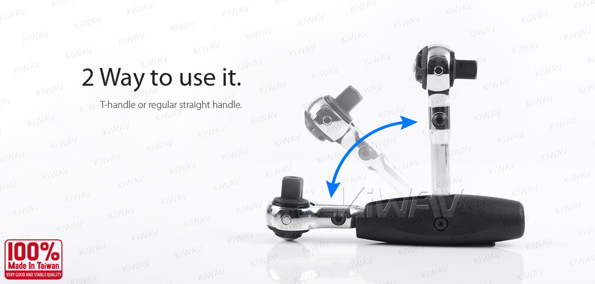 KiWAV 2 way handle with 3/8 drive swivel ratchet head