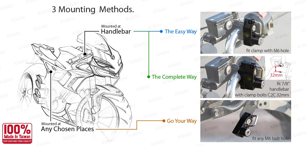 KiWAV motorcycle helmet lock black fit for 7/8 inch handlebar lever/brake clamp
