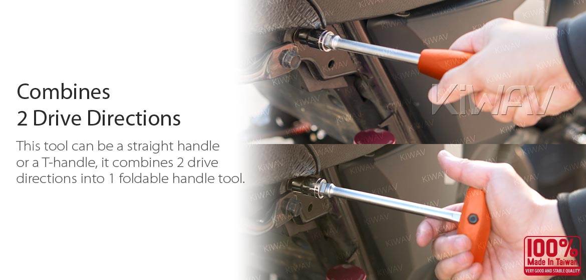 KiWAV 3/8inch square drive with magnetic 1/4inch hex bit holder screwdriver foldable straight T-handle grip tool