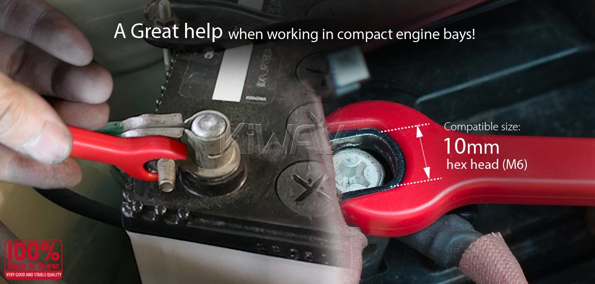KiWAV 10mm insulated wrench with flat end for lead acid battery removal