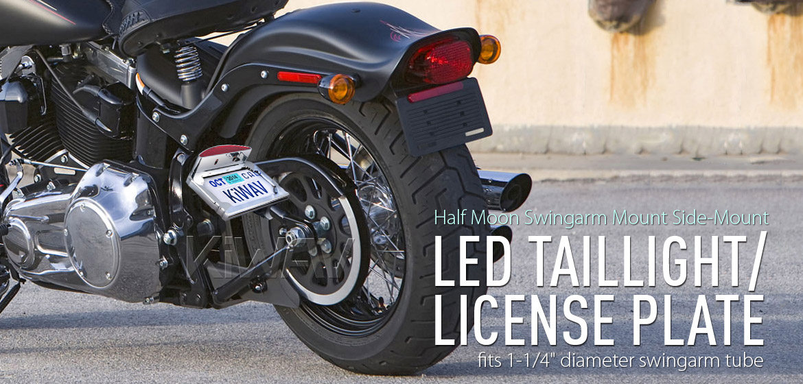 KiWAV Half Moon Swingarm Mount Side LED Taillight License Plate