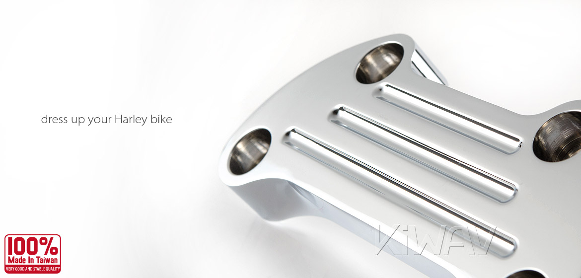 KiWAV Aluminum Finned Top Upper Custom Clamp for Harley Bike 1 inch Handlebar chrome
