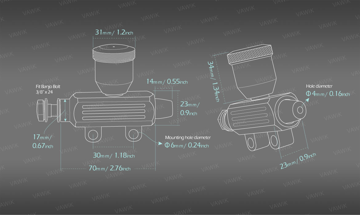 VAWiK Measurement graph of custom rear brake master cylinder 9/16 inch