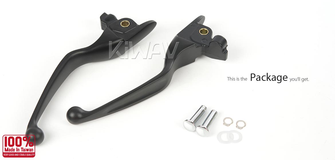 KiWAV hydraulic brake and cable clutch hand control levers clean look black harley davidson '17-later Touring and '19 Trike