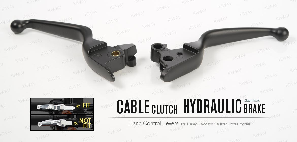 KiWAV hydraulic brake and cable clutch hand control levers clean look black harley davidson '18-later Softail models