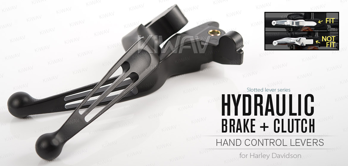 KiWAV hydraulic brake clutch hand control levers slotted cut 2 black harley davidson '14-'16 Touring models