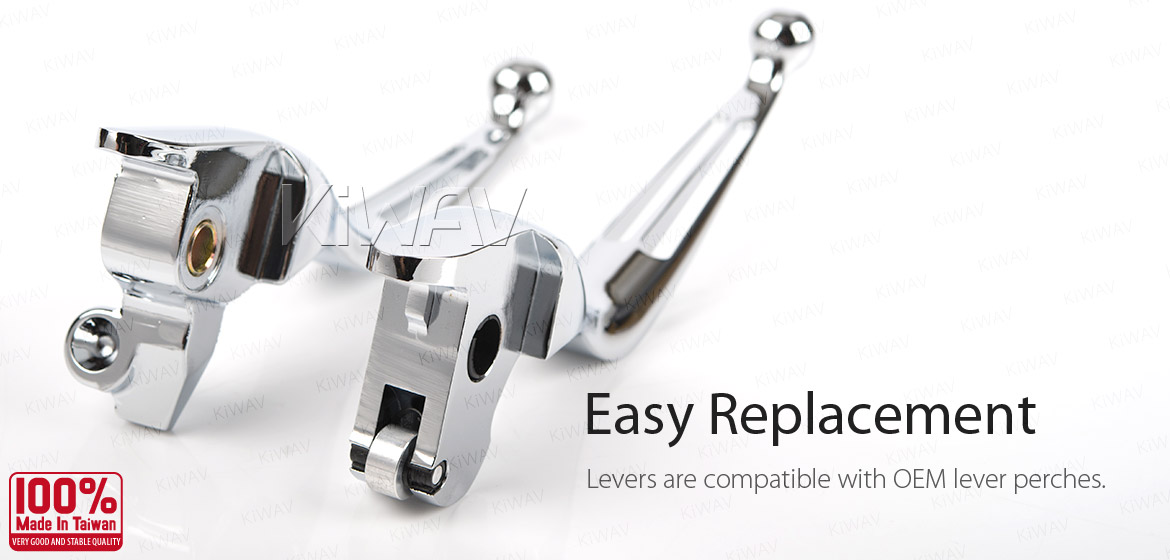 KiWAV hydraulic brake clutch hand control levers slotted cut 2 chrome harley davidson '14-'16 Touring models