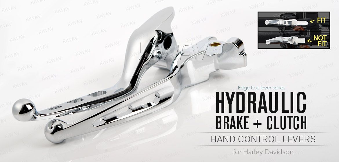 KiWAV hydraulic brake clutch hand control levers edgecut cut 3 chrome harley davidson '14-'16 Touring models