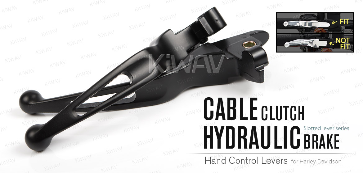 KiWAV hydraulic brake and cable clutch hand control levers slotted cut 1 black harley davidson '08-'13 Touring & Trike models