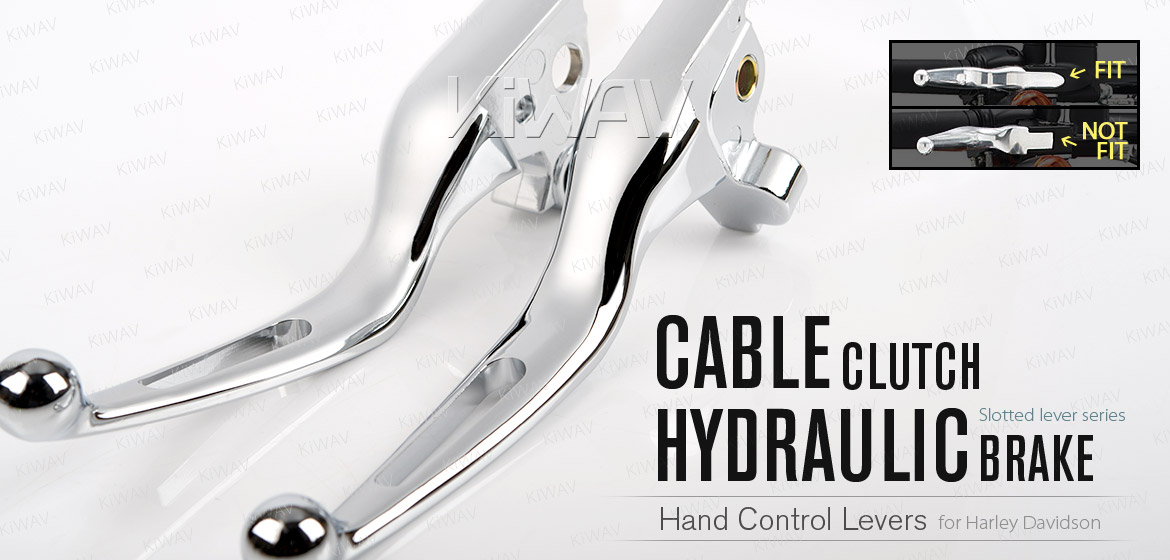 KiWAV hydraulic brake and cable clutch hand control levers slotted cut 1 chrome harley davidson '08-'13 Touring & Trike models