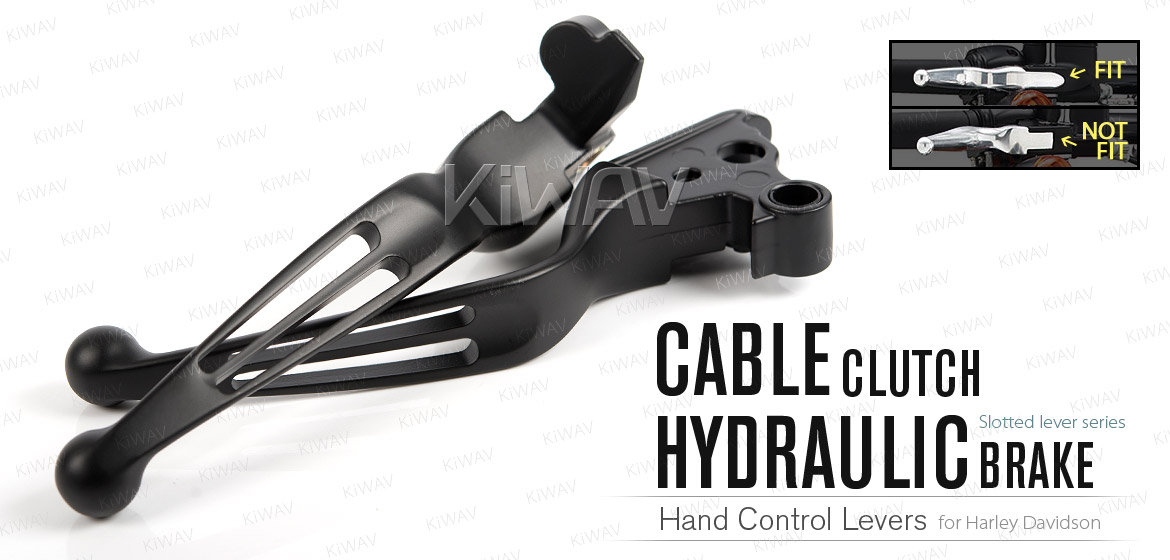KiWAV hydraulic brake and cable clutch hand control levers slotted cut 2 black harley davidson '08-'13 Touring & Trike models