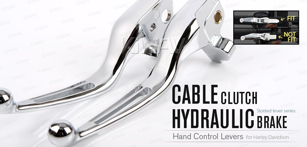 KiWAV hydraulic brake and cable clutch hand control levers slotted cut 2 chrome harley davidson '08-'13 Touring & Trike models
