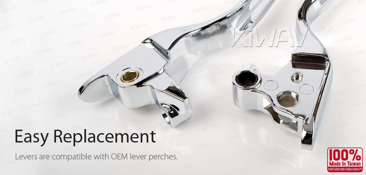 KiWAV hydraulic brake and cable clutch hand control levers slotted cut 2 chrome harley davidson '08-'13 Touring & Trike models