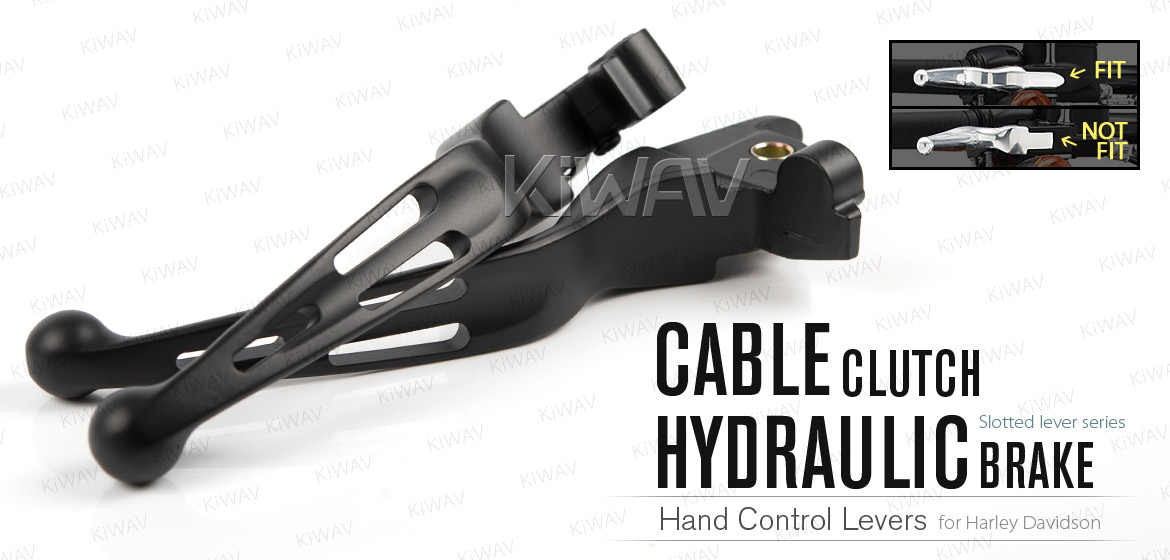 KiWAV hydraulic brake and cable clutch hand control levers slotted cut 3 black harley davidson '08-'13 Touring & Trike models