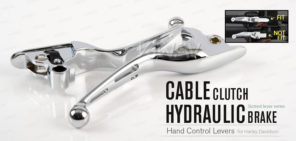 KiWAV hydraulic brake and cable clutch hand control levers slotted cut 3 chrome harley davidson '08-'13 Touring & Trike models