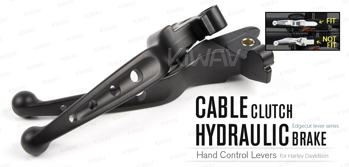 KiWAV hydraulic brake and cable clutch hand control levers edgecut cut 4 black harley davidson '08-'13 Touring & Trike models