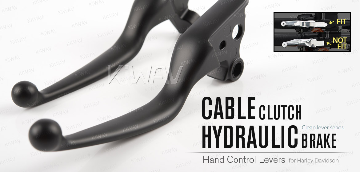 KiWAV hydraulic brake and cable clutch hand control levers clean look black harley davidson '08-'13 Touring & Trike models