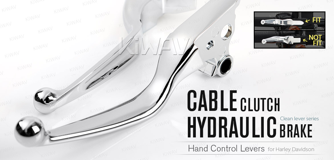 KiWAV hydraulic brake and cable clutch hand control levers clean look chrome harley davidson '08-'13 Touring & Trike models
