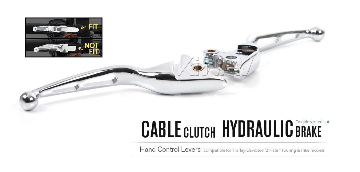 KiWAV hydraulic brake and cable clutch hand control levers double cut chrome harley davidson 21-later Touring & Trike models
