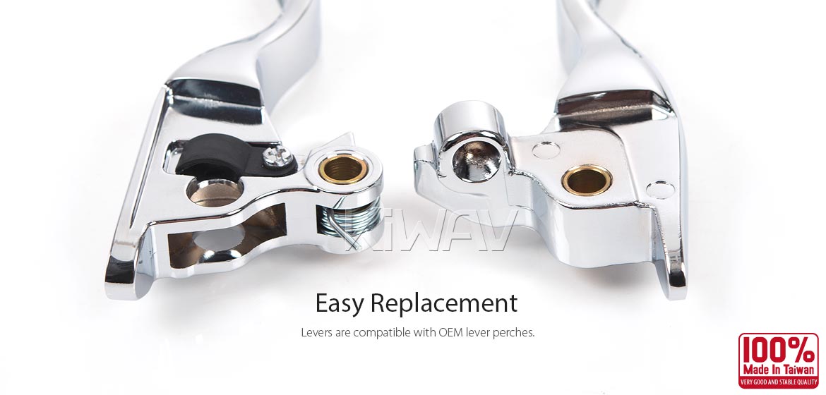 KiWAV hydraulic brake and cable clutch hand control levers double cut chrome harley davidson 21-later Touring & Trike models