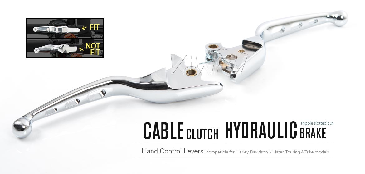 KiWAV hydraulic brake and cable clutch hand control levers tripple cut chrome harley davidson 21-later Touring & Trike models
